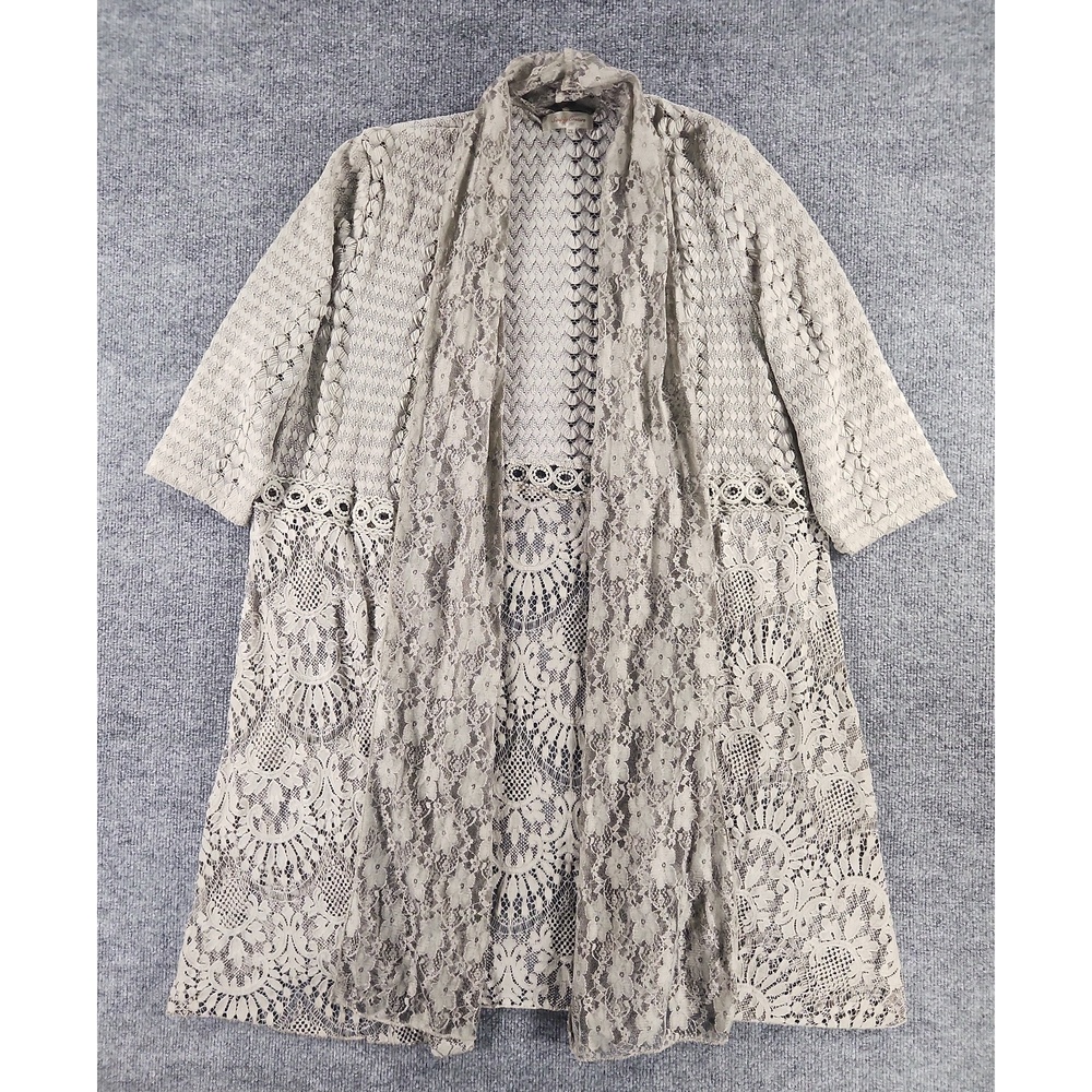 Simply Couture Lace Duster Cardigan 2X Open Front Floral Boho Layering Outerwear